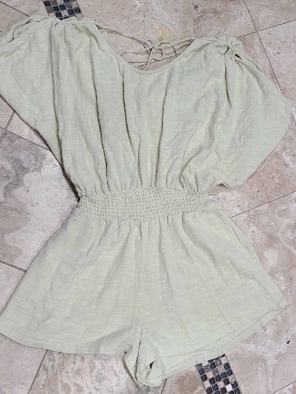 Free People Sage Green  Romper with Elastic Waist - Picture 4 of 8